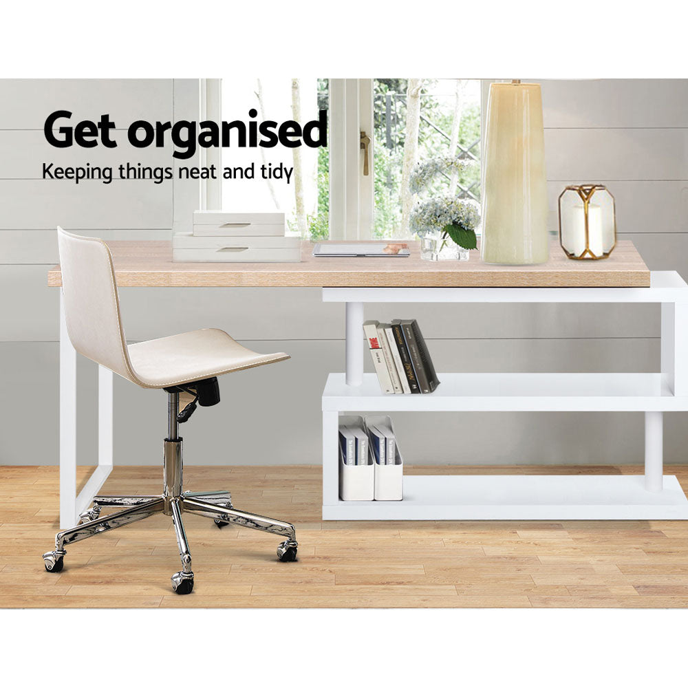 White & Oak Compact Office Desk