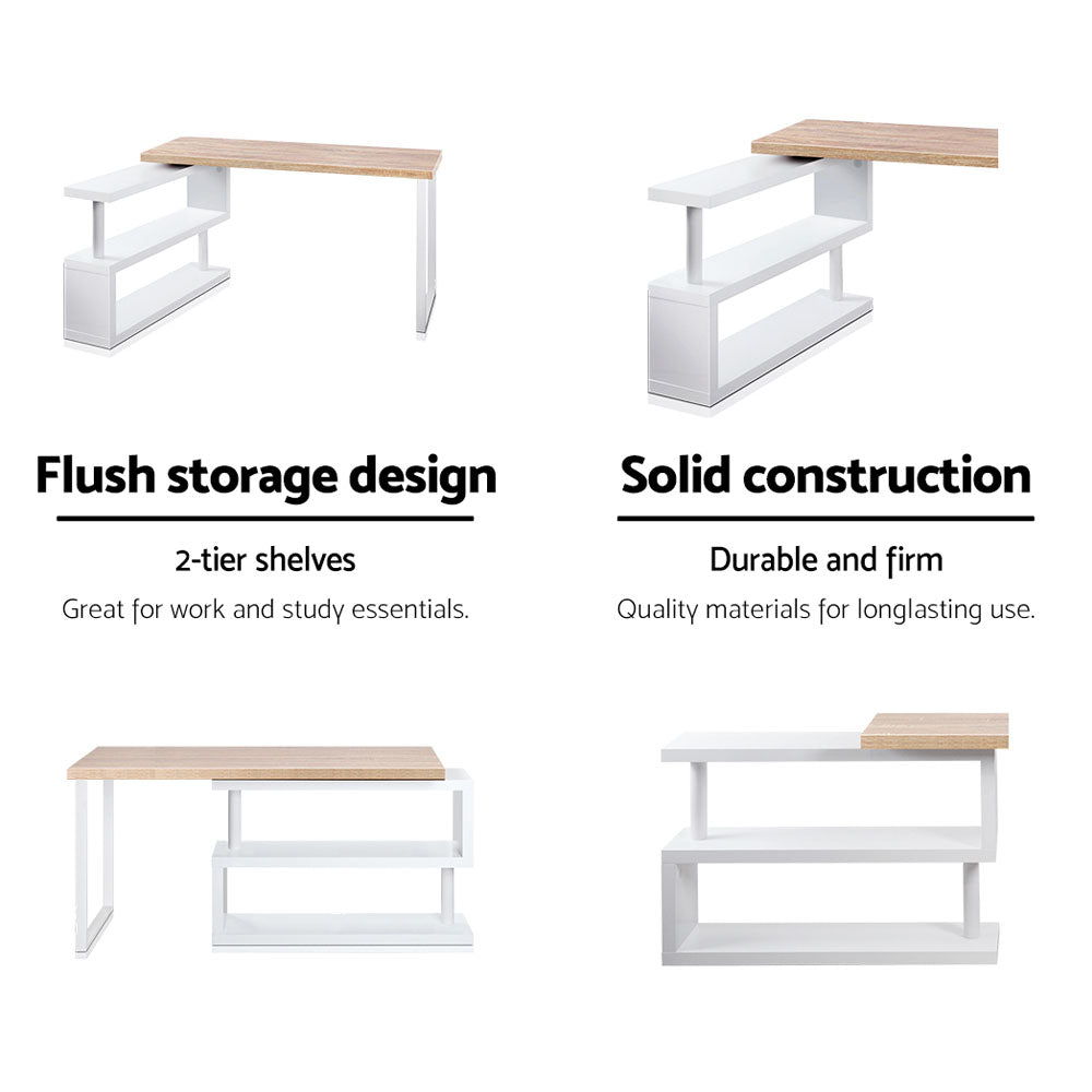 White & Oak Compact Office Desk