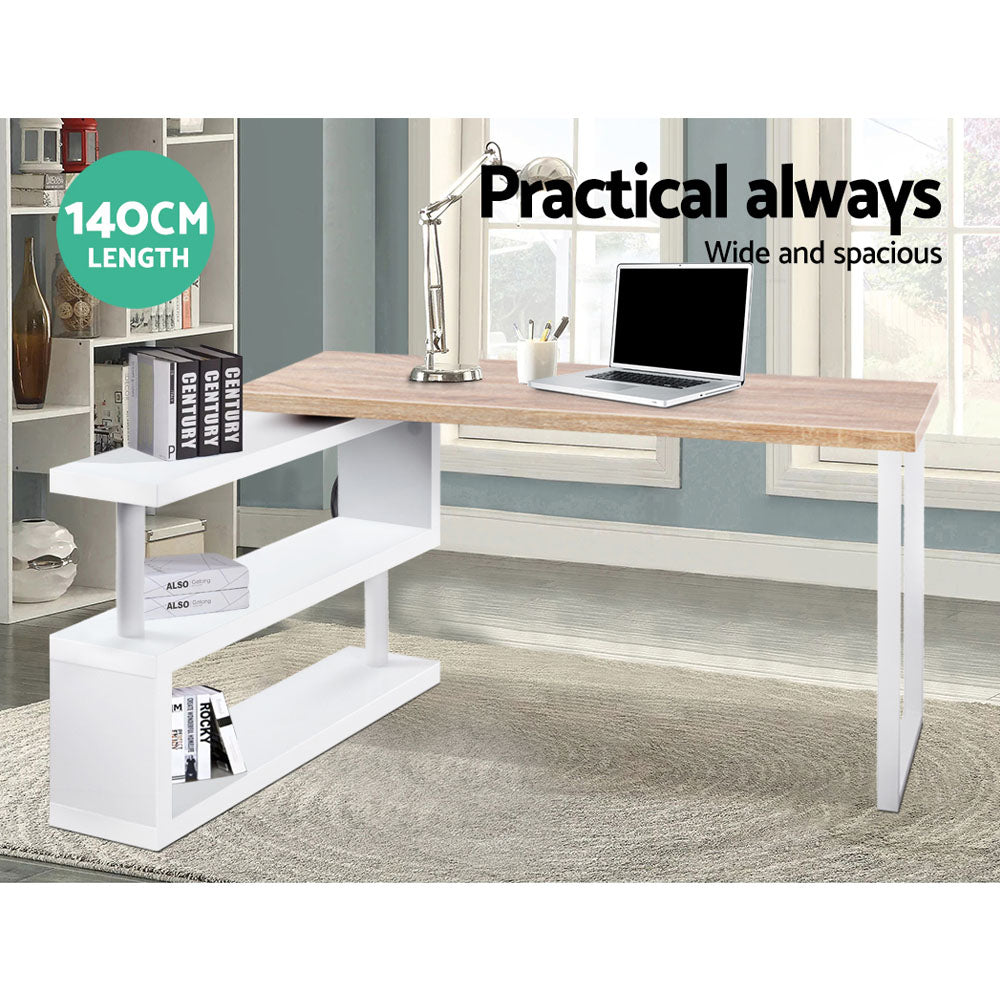 White & Oak Compact Office Desk