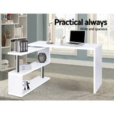 Rotatable Corner Office Desk with Bookshelf White