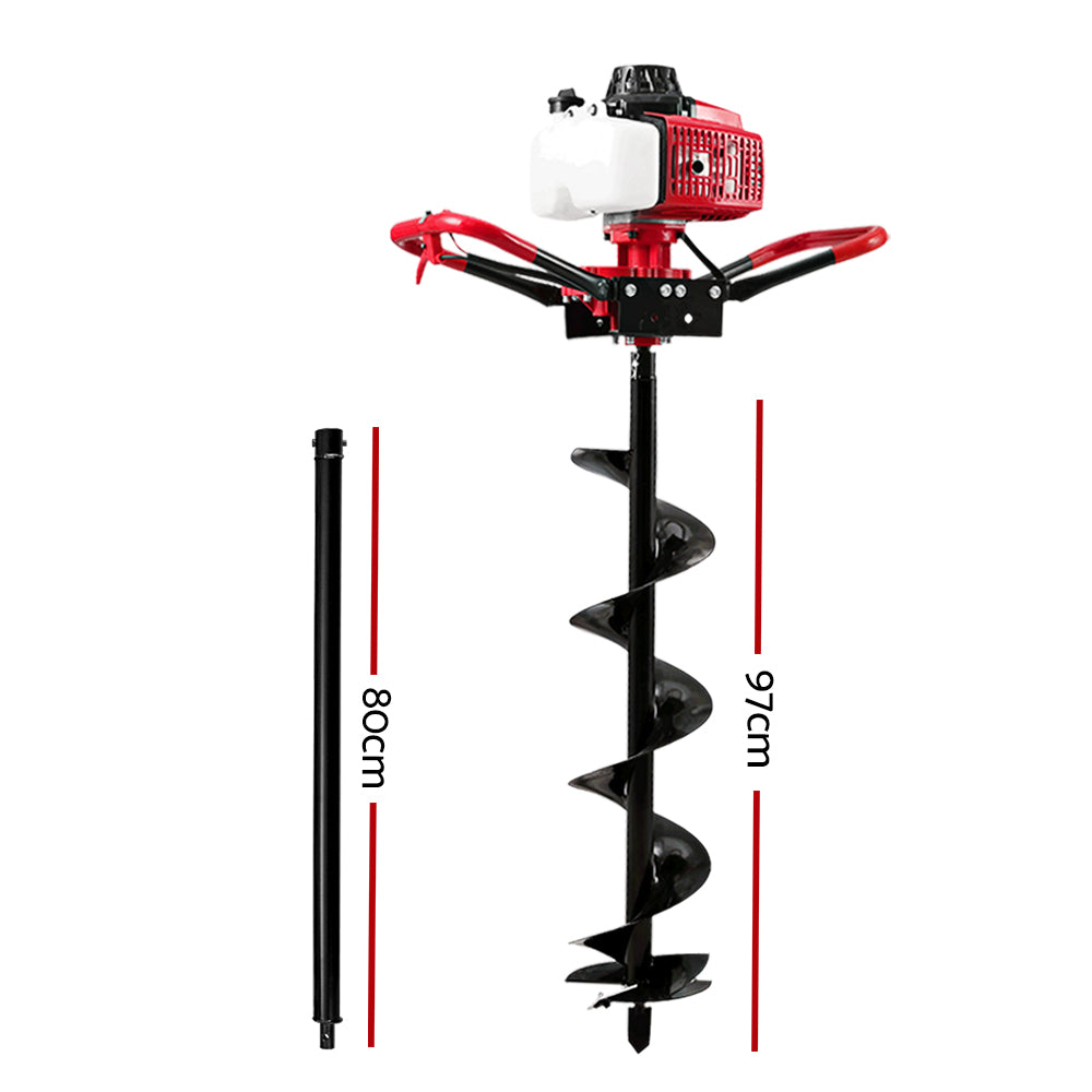 Giantz 92CC Post Hole Digger 200mm Petrol Drill Extension Auger Bits