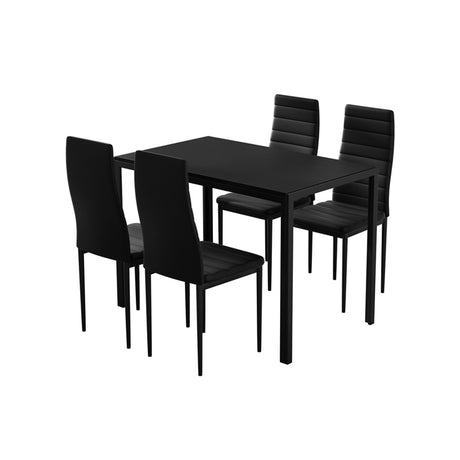 Black Dining Table with 4x High Back Black PVC Chairs