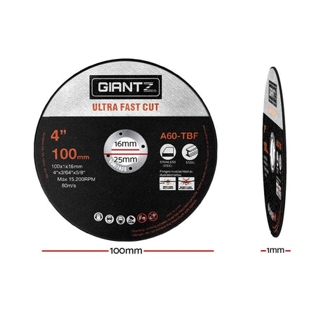 Giantz 25-Piece Cutting Discs 4" 100mm,Giantz 25pcs 4" Cutting Discs 100mm Angle Grinder Thin Cut Off Wheel for Metal