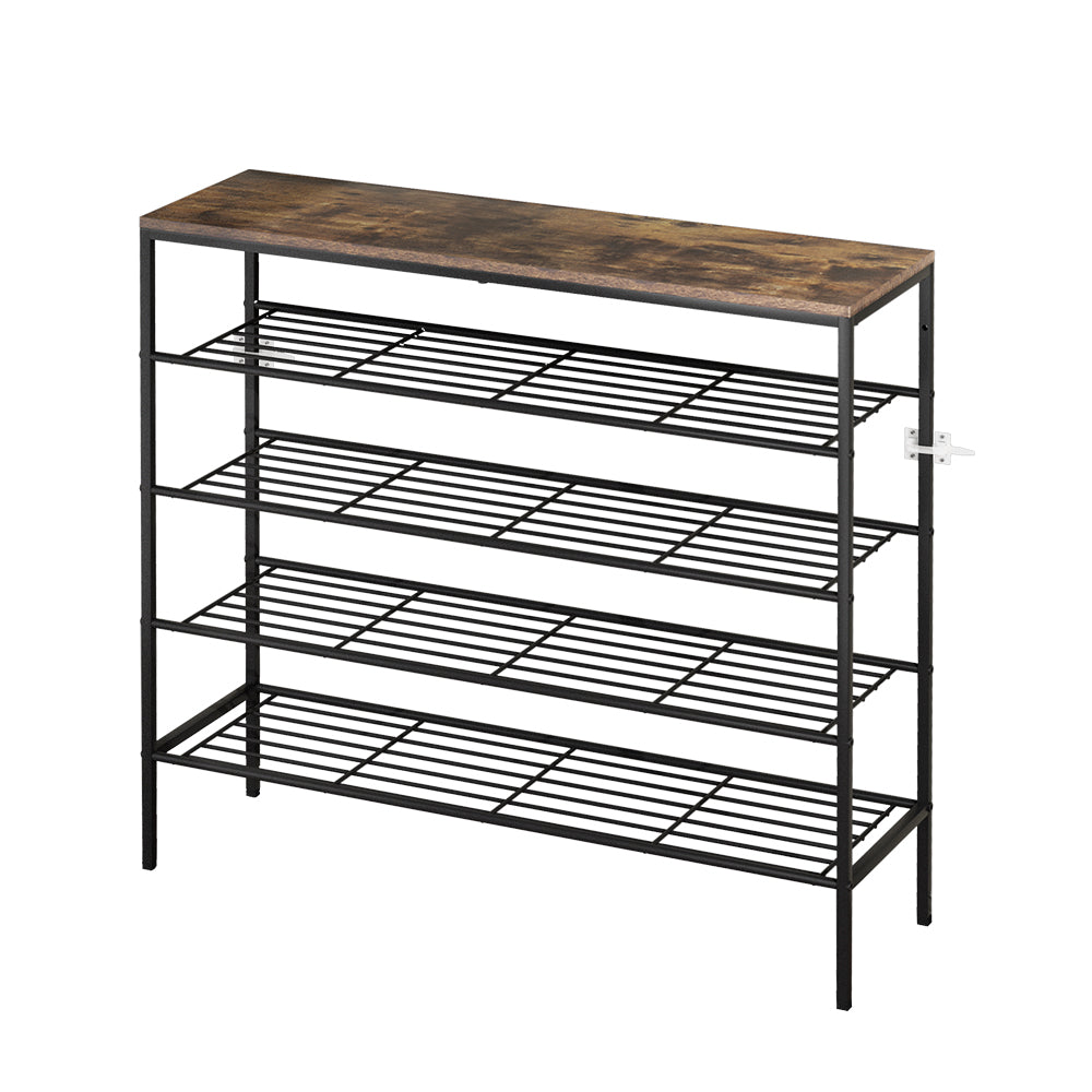 Metal and Dark Wood Shoe Rack with Bench