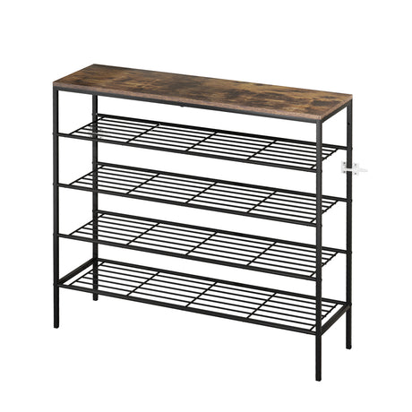 Metal and Dark Wood Shoe Rack with Bench