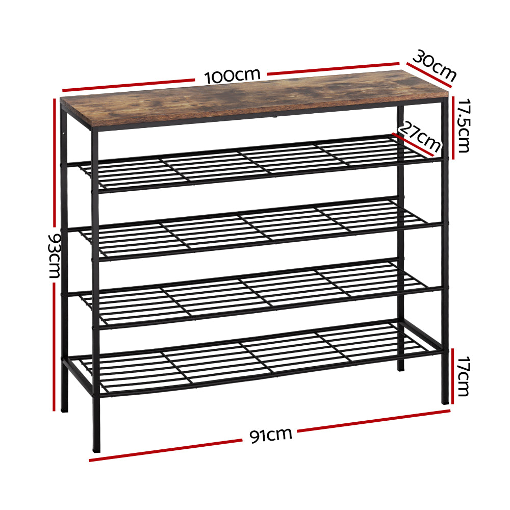 Metal and Dark Wood Shoe Rack with Bench