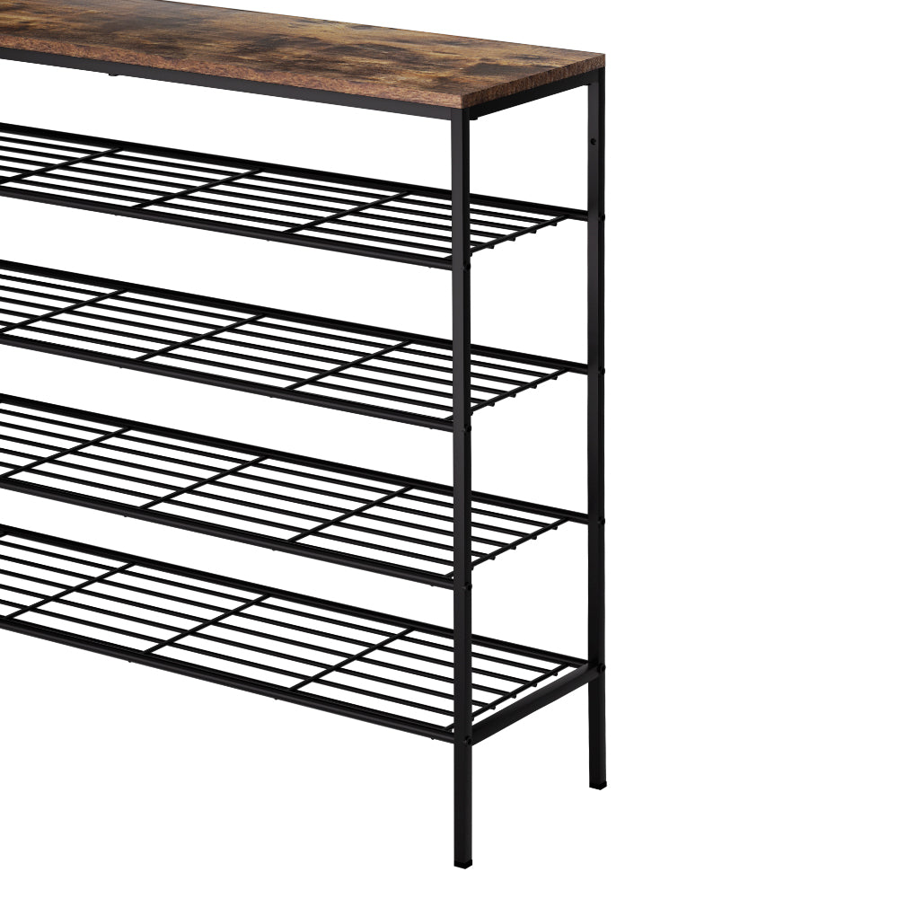 Metal and Dark Wood Shoe Rack with Bench