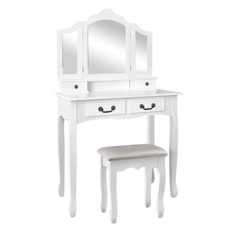 Provincial Dressing Table & Makeup Mirror Stool Set White