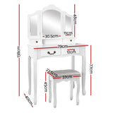 Provincial Dressing Table & Makeup Mirror Stool Set White