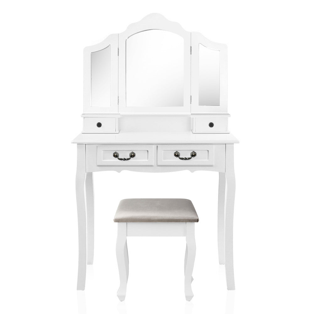 Provincial Dressing Table & Makeup Mirror Stool Set White