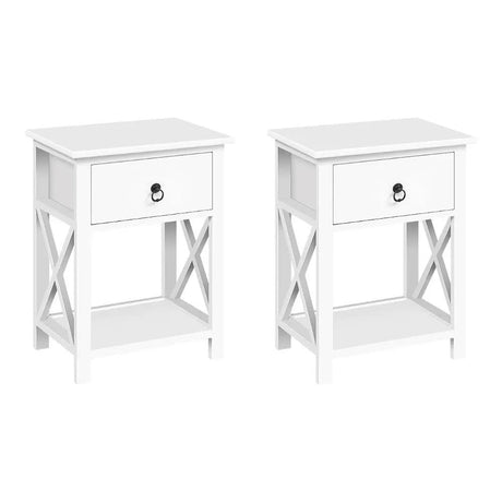 EMMA White Bedside Table X2