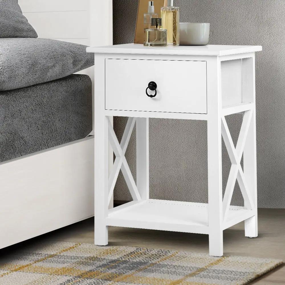 EMMA White Bedside Table X2