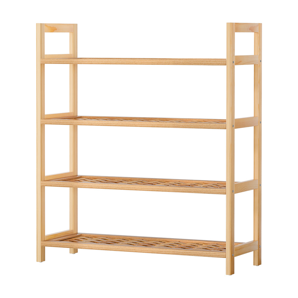 4 Weaved Shelves Timber Shoe Rack