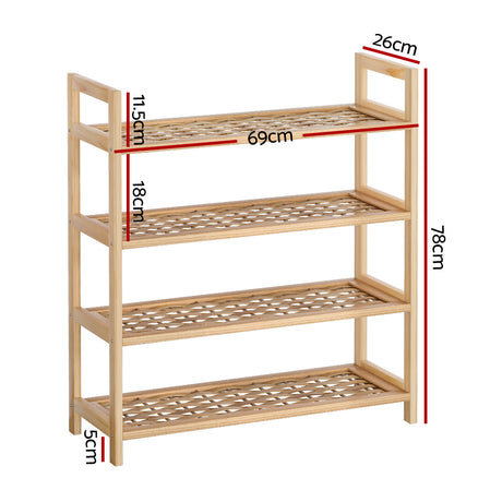 4 Weaved Shelves Timber Shoe Rack