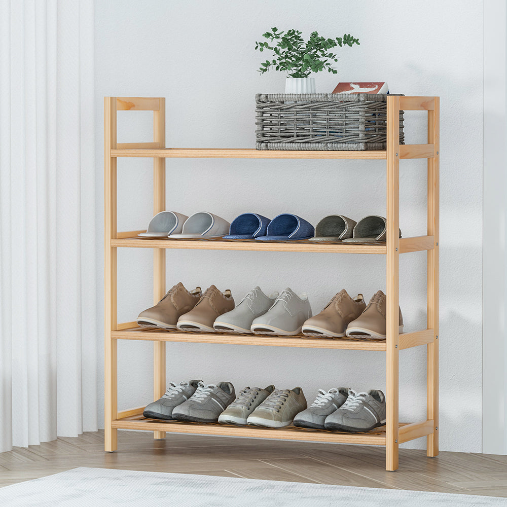 4 Weaved Shelves Timber Shoe Rack