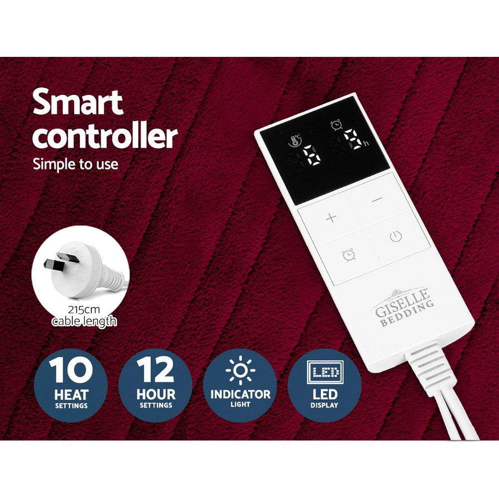 Giselle Electric Throw Heated Blanket Fleece Red