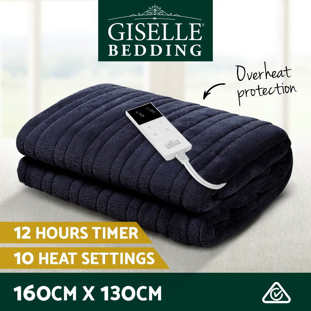 Giselle Bedding Heated Electric Throw Fleece Sunggle Blanket Washable Charcoal