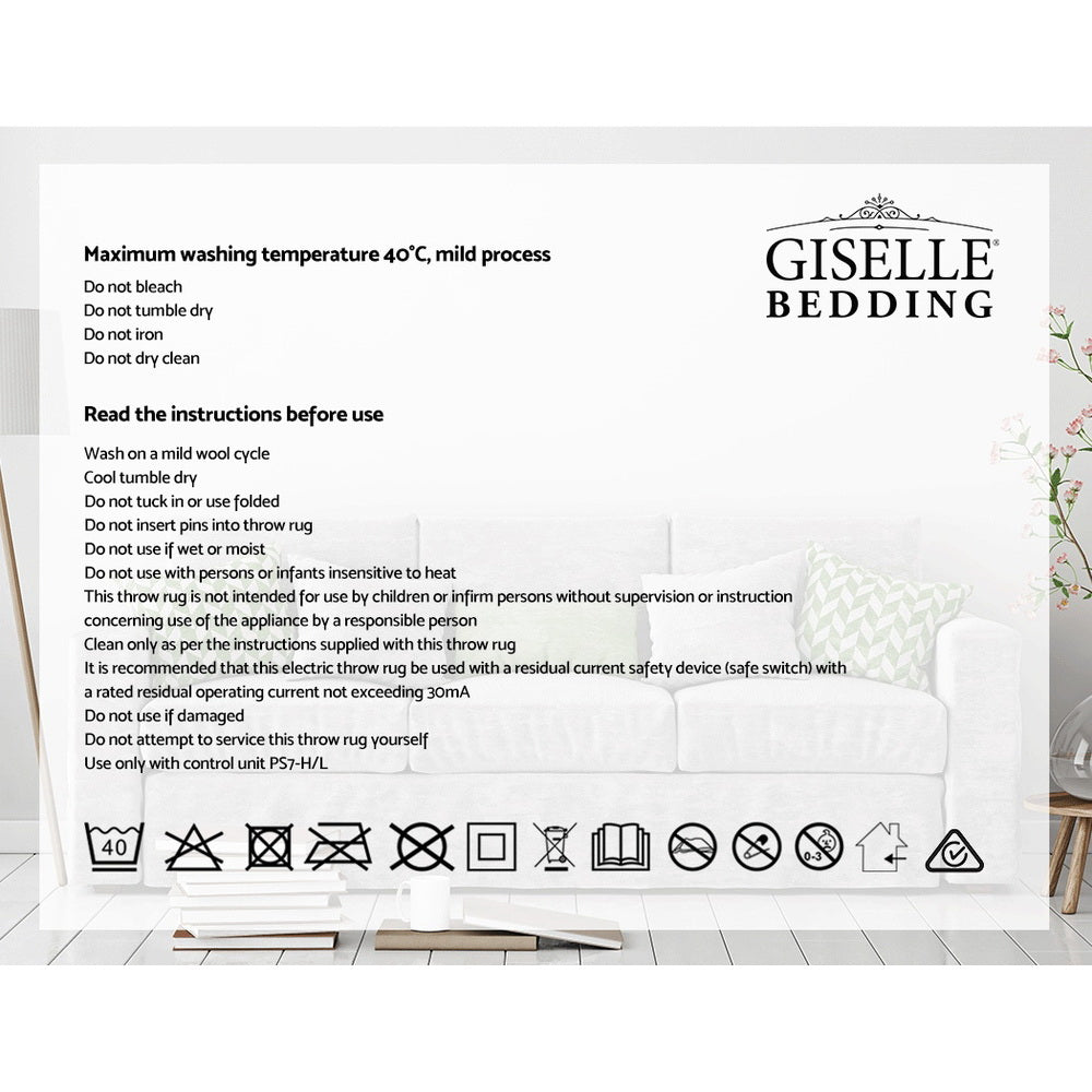 Giselle Bedding Heated Electric Throw Fleece Sunggle Blanket Washable Charcoal