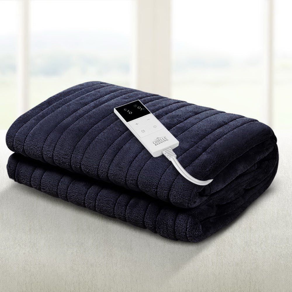 Giselle Bedding Heated Electric Throw Fleece Sunggle Blanket Washable Charcoal