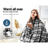 Giselle Bedding Electric Throw Flannel Snuggle Blanket Washable Heated Grey and White Checkered