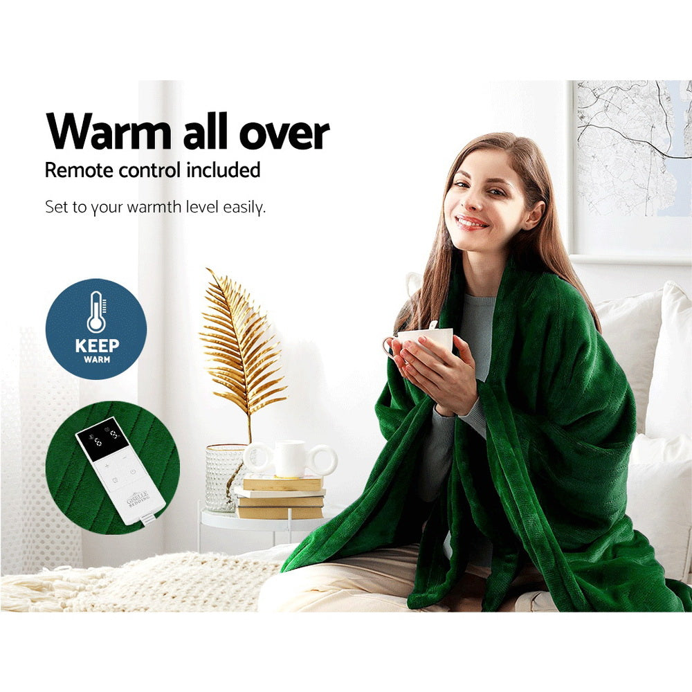Giselle Electric Throw Heated Blanket Washable Snuggle Flannel Winter Green