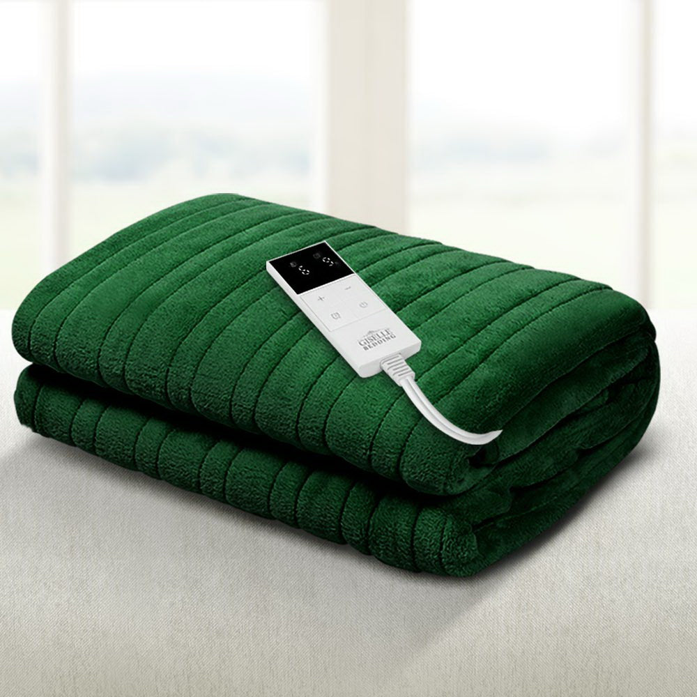 Giselle Electric Throw Heated Blanket Washable Snuggle Flannel Winter Green
