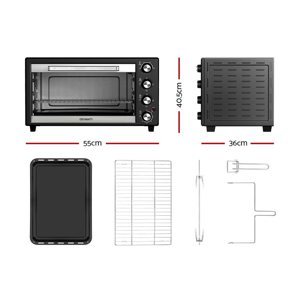 Devanti 45L Convection Oven Electric Fryer Ovens 1800W