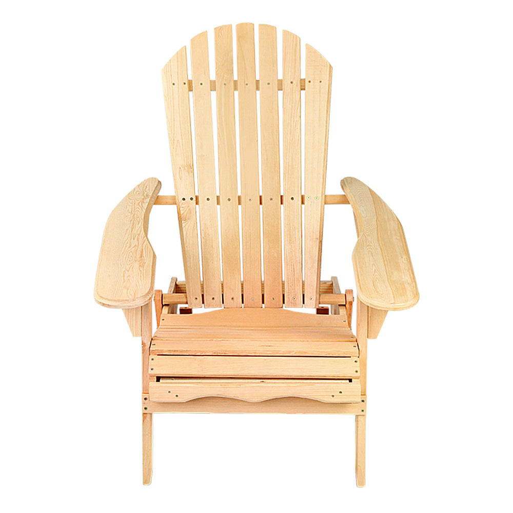 Gardeon Adirondack Outdoor Chairs Wooden Beach Chair Patio Furniture Garden Natural Set of 2