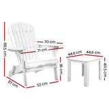 Gardeon 3PC Adirondack Outdoor Table and Chairs Wooden Foldable Beach Chair White