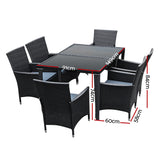 Gardeon Outdoor Dining Set 7 Piece Wicker Lounge Setting Black