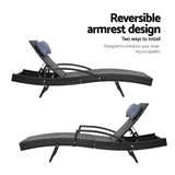 Gardeon Sun Lounge Wicker Lounger Outdoor Furniture Beach Chair Armrest Adjustable Black