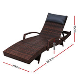 Gardeon 2x Sun Lounge Wicker Lounger Outdoor Furniture Beach Chair Armrest Adjustable Brown