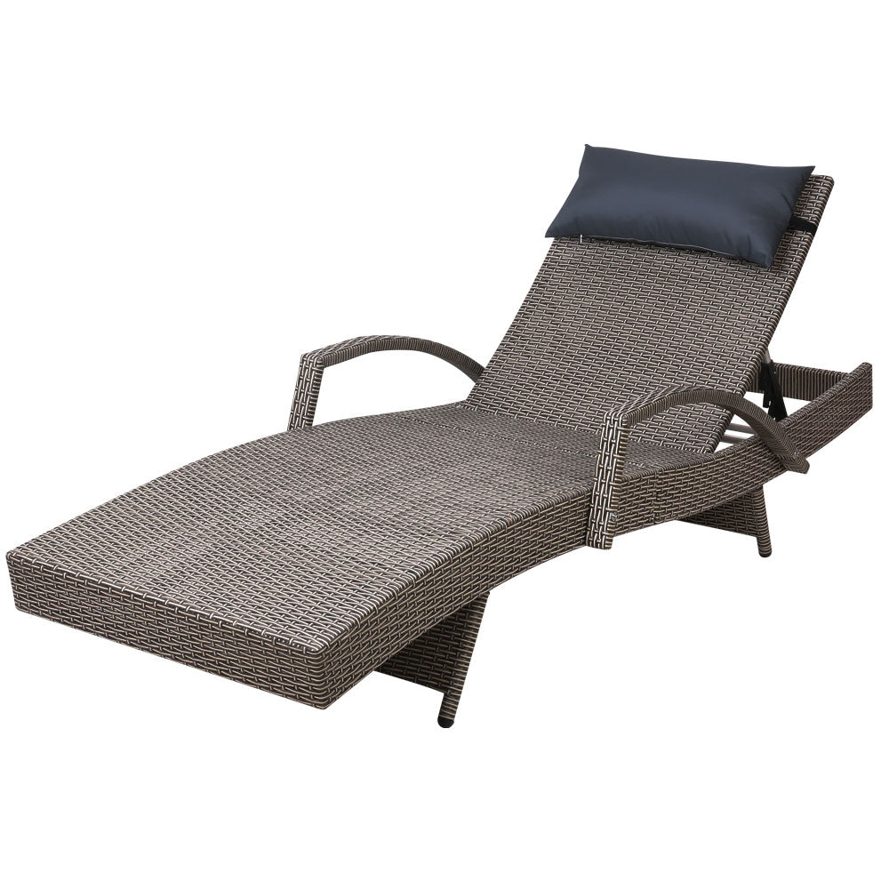 Gardeon Sun Lounge Wicker Outdoor Furniture Beach Adjustable Grey&Beige