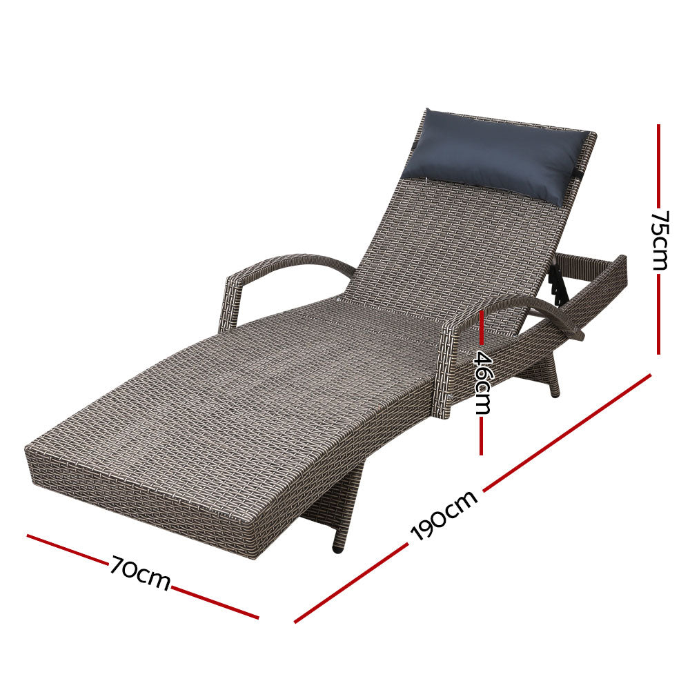 Gardeon Sun Lounge Wicker Outdoor Furniture Beach Adjustable Grey&Beige