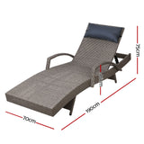 Gardeon Sun Lounge Wicker Outdoor Furniture Beach Adjustable Grey&Beige