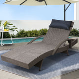 Gardeon Sun Lounge Wicker Outdoor Furniture Beach Adjustable Grey&Beige