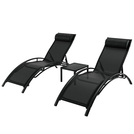 Ember 3PC Sun Lounge Outdoor Lounger Steel Table Chairs Patio Furniture Garden