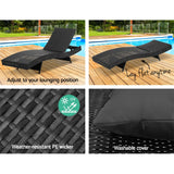 Gardeon 2PC Sun Lounge Wicker Lounger Outdoor Furniture Beach Chair Garden Adjustable Black