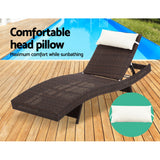 Gardeon 2PC Sun Lounge Wicker Lounger Outdoor Furniture Beach Chair Garden Adjustable Brown