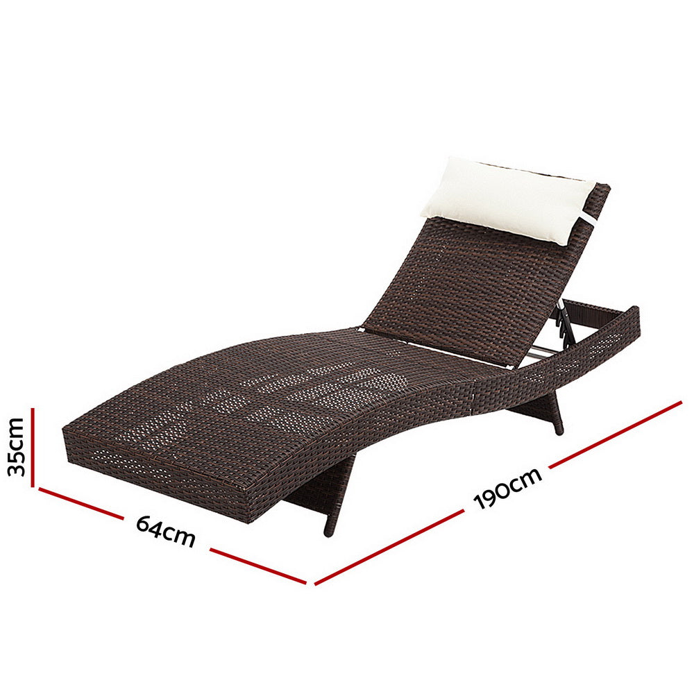 Gardeon 2PC Sun Lounge Wicker Lounger Outdoor Furniture Beach Chair Garden Adjustable Brown