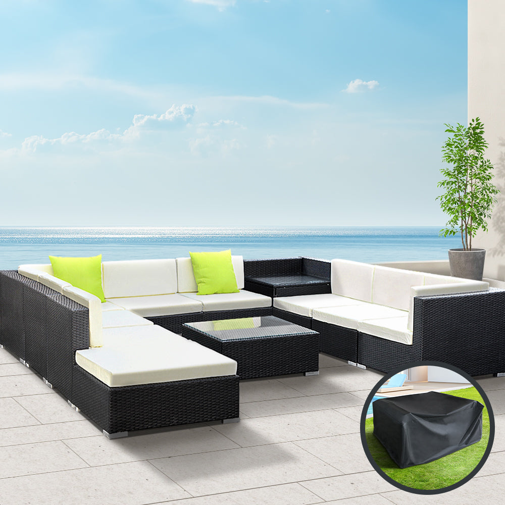 Gardeon 11PC Sofa Set with Storage Cover Outdoor Furniture Wicker