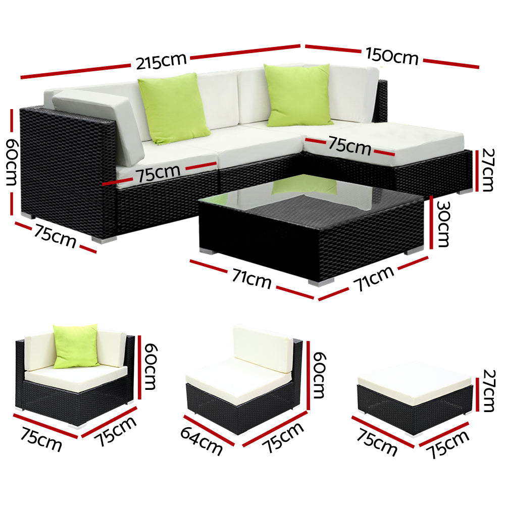 Gardeon 5-Piece Outdoor Sofa Set Wicker Couch Lounge Setting Cover