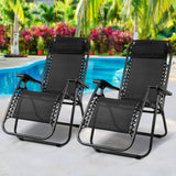 Gardeon 2PC Zero Gravity Chair Folding Outdoor Recliner Adjustable Sun Lounge Camping Black