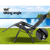 Gardeon 2PC Zero Gravity Chair Folding Outdoor Recliner Adjustable Sun Lounge Camping Black