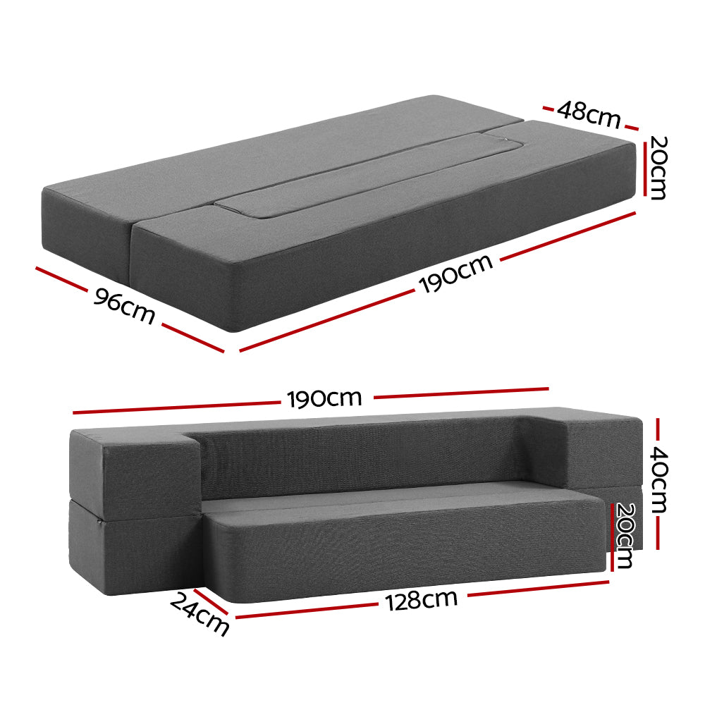 Kids Foldable Mattress Folding Foam Sofa Bed Chair Grey