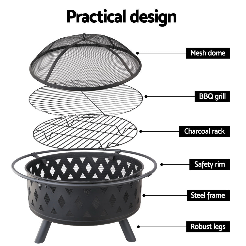 Grillz Fire Pit BBQ Grill 82cm