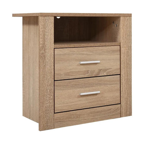 Bedside Table 2 Drawers - Contemporary Oak