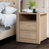 Bedside Table 2 Drawers - Contemporary Oak