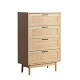 Coastal Bohemian 4-Drawers Rattan Wood Tallboy