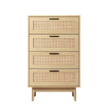 Coastal Bohemian 4-Drawers Rattan Wood Tallboy